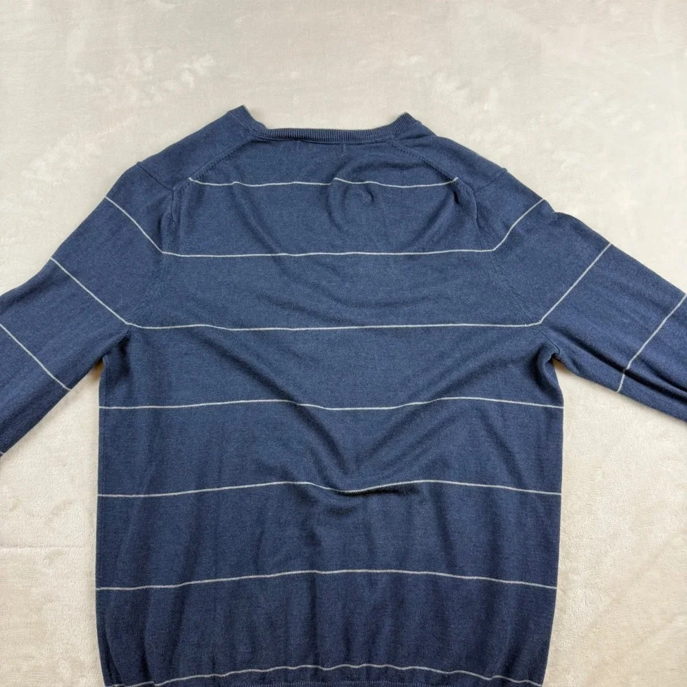 Banana Republic Silk Cashmere Blend V-Neck Sweater Mens L Tall‎ Blue Striped